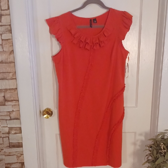 New Directions Orange Sheath Dress with Flutter Sleeves Women's Size 16 - Picture 1 of 5